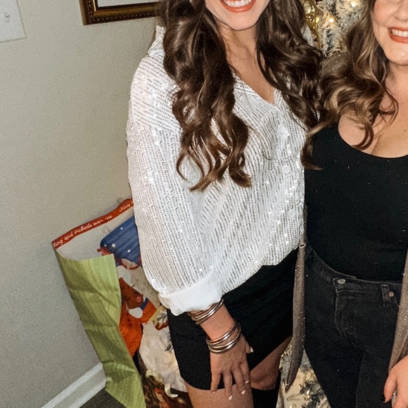 Silver Sequin Button Up Top - Picture 4 of 4